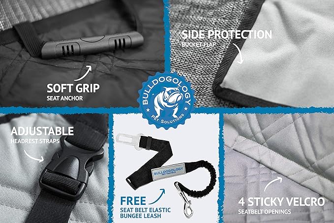 Bulldogology Dog Car Seat Cover Waterproof Heavy Duty Bench Dog Hammock Backseat Protector from Dog Hair