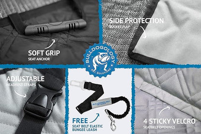 Bulldogology Dog Car Seat Cover Waterproof Heavy Duty Bench Dog Hammock Backseat Protector from Dog Hair