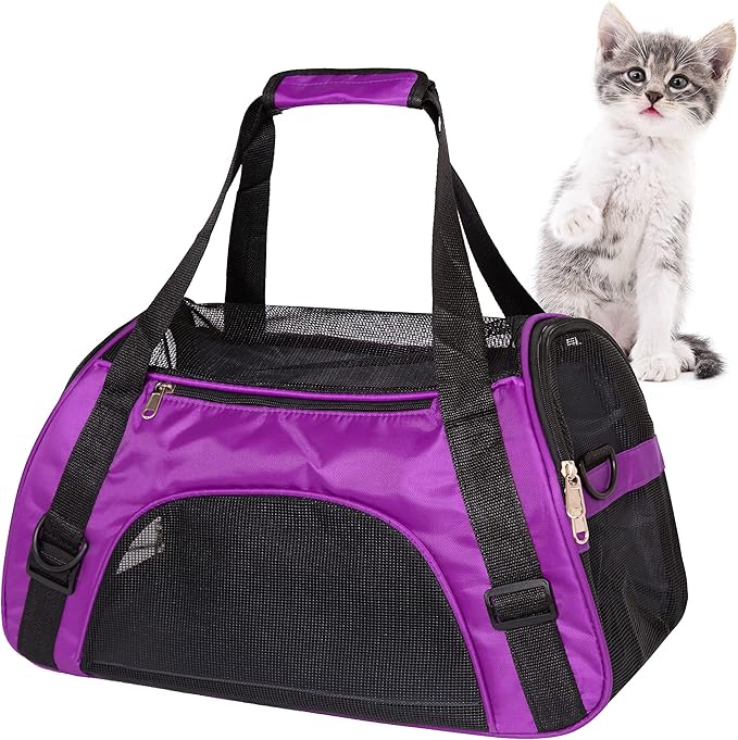 Pet Carrier Soft-Sided Carriers for Cat Carriers Dog Carrier for Small Medium Cats Dogs Puppies Pet Carrier Airline Approved up to 15 Lbs Cat Dog Pet Travel Carrier (Medium, Purple)