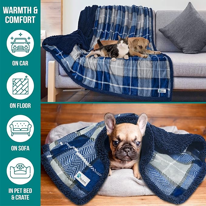 PetAmi WATERPROOF Dog Blanket for Medium Large Dog 60x40 Plaid