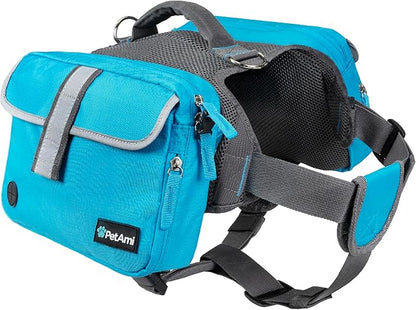 PetAmi Dog Backpack for Medium Large Dogs, Dog Saddle Bag for Dogs to Wear, Harness Saddlebag with Reflective Safety Side Pockets for Hiking, Camping, Vest Dog Pack for Travel (Blue, Large)