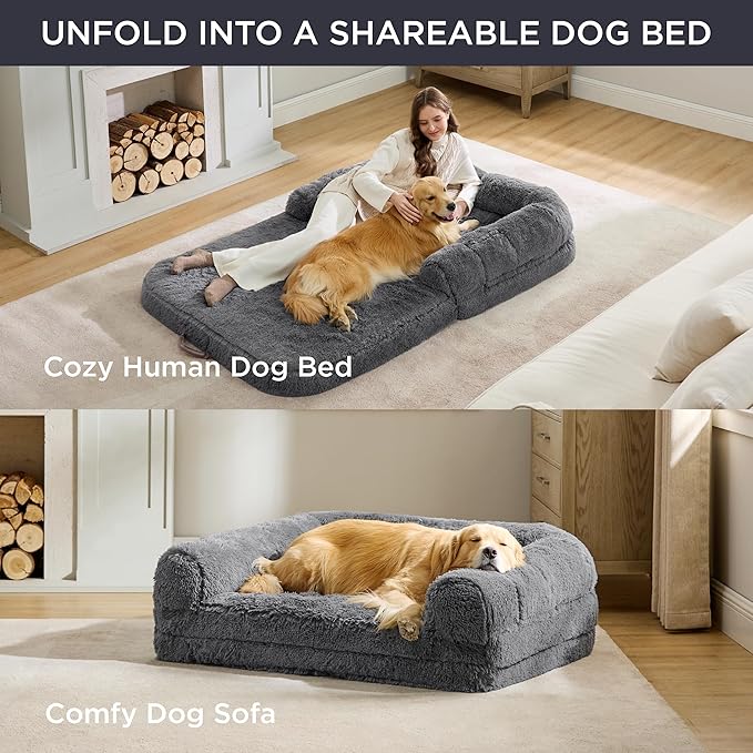 Bedsure Foldable Human Dog Bed for People Adults 2 in 1 Calming