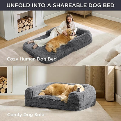 Bedsure Foldable Human Dog Bed for People Adults 2 in 1 Calming