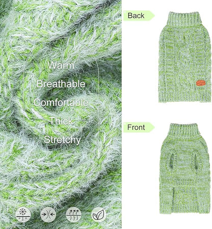 BEAUTYZOO Small Dog Sweater -Turtleneck Pullover Classic Cable Knit Fuzzy Winter Coat Dog Cold Weather Clothes for Small Medium Dogs Puppy Girl Boys,Green SM
