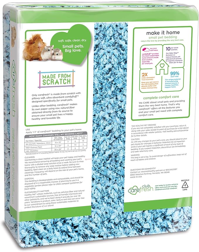 carefresh 99% Dust-Free Blue Natural Paper Small Pet Bedding with Odor Control, 50 L