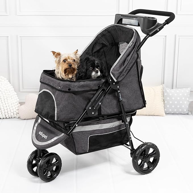 Pet Stroller: Grey & Black 55 lb 4 Swivel