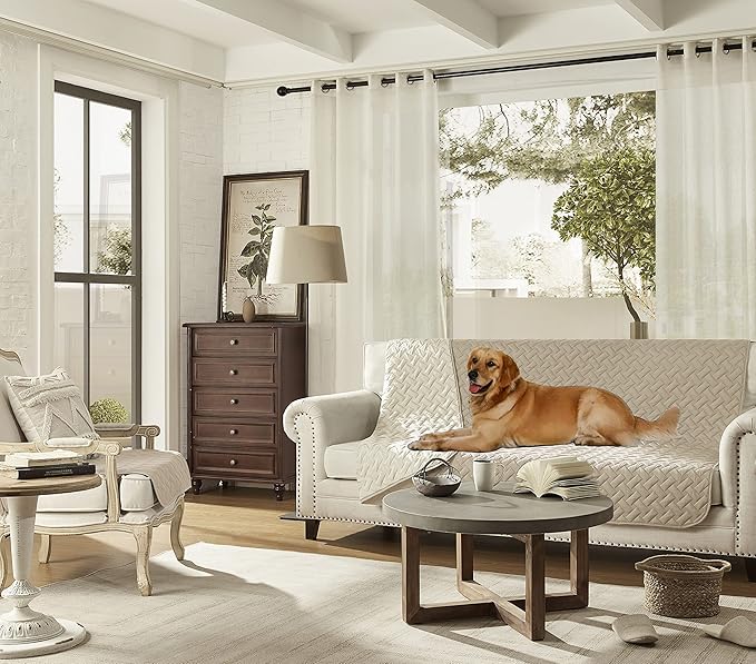 gogobunny 100% Double Sided Waterproof Dog Blanket Soft Pet Bed Cover Reversible Protect Furniture Couch Sofa Car for Puppy Cat Kids (Dark Beige/Light Beige 82x102 Inch 1))