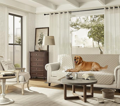 gogobunny 100% Double Sided Waterproof Dog Blanket Soft Pet Bed Cover Reversible Protect Furniture Couch Sofa Car for Puppy Cat Kids (Dark Beige/Light Beige 82x102 Inch 1))