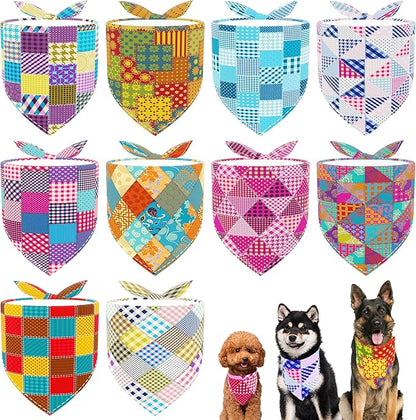 10pcs Dog Bandanas Patchwork for Xs Small Breed Dog Kerchief Triangle Bibs Scarves Pink Blue Yellow Girl Boy Grooming Costume