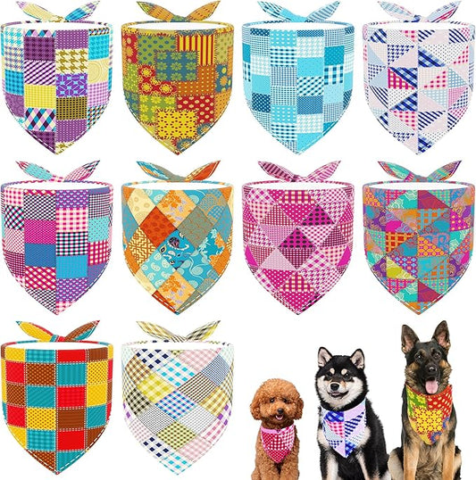 10pcs Dog Bandanas Patchwork for Large Extral Large XL XXL Breed Kerchief Triangle Bibs Scarves Pink Blue Yellow Red Girl Boy Grooming Costume