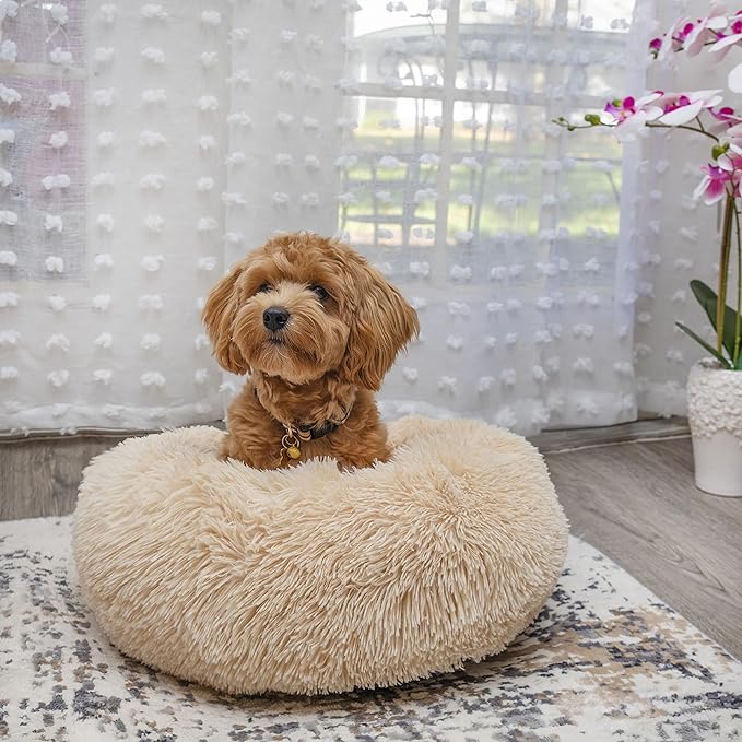 Small Dog Bed Calming Dogs Bed for Small Medium Large Dogs Anti-Anxiety Puppy Bed Machine Washable Warming Cozy Soft Pet Round Bed Fits up to 10-100 lbs (Small (Pack of 1)