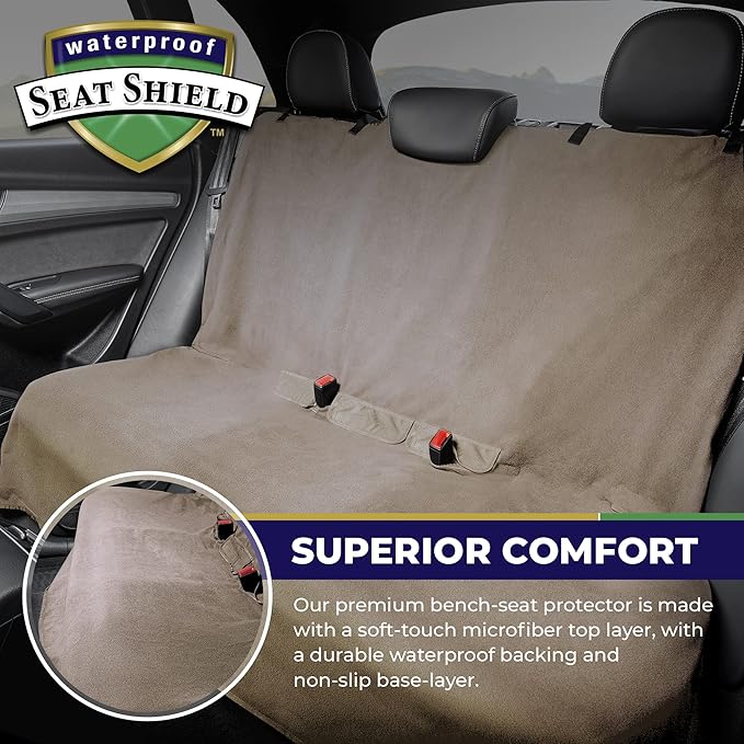 Washable Backseat Cover- Universal Heavy Duty Non-Slip Back Seat Protector for Kids, Dogs, Pet from Sweat, Food, Dirt etc. - Tan Car Seat Cover for Auto, Truck, Van, SUV