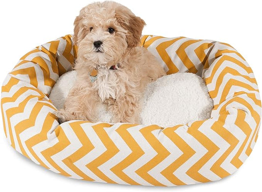 24 inch Yellow Chevron Sherpa Bagel Dog Bed