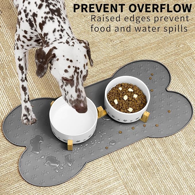 Dog Food Mat Anti-Slip Silicone Dog Bowl Mat Thicker Pet Placemat Waterproof Cat Feeder Pad with Raised Edge Puppy Kitten Feeding Mats Suitable Small Medium-Sized Dogs Cats Eating Tray