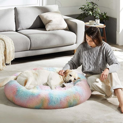 WESTERN HOME WH Calming Dog & Cat Bed, Anti-Anxiety Donut Cuddler Warming Cozy Soft Round Bed, Fluffy Faux Fur Plush Cushion Bed for Small Medium Dogs and Cats