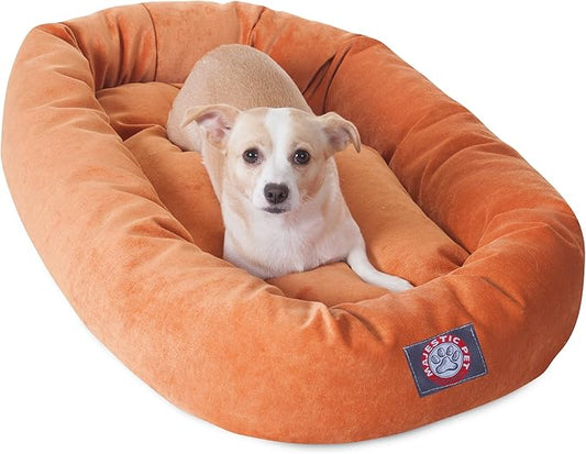 Majestic Pet 32 Inch Micro Velvet Calming Dog Bed Washable – Cozy Soft Round Dog Bed with Spine for Head Support 32x23x7 (inch)