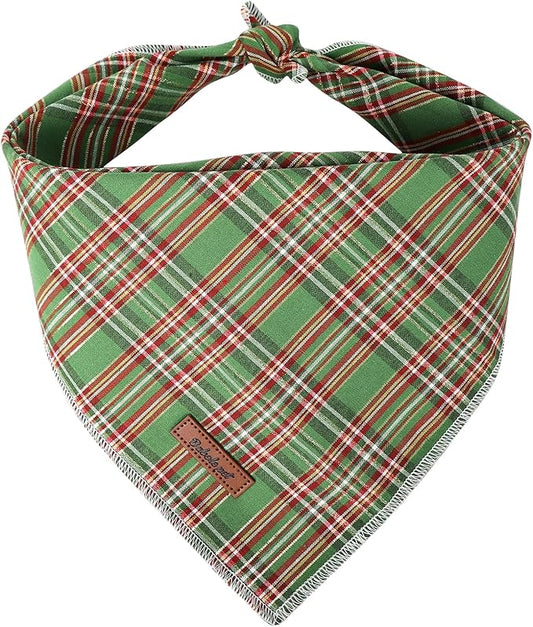 Christmas Dog Bandanas Boy Girl Green Lattice Cotton