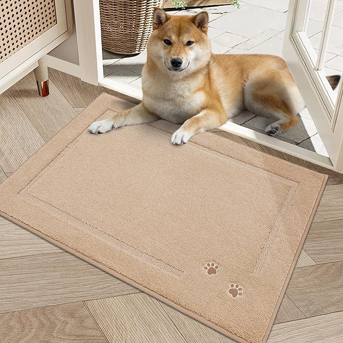 BEQHAUSE Dog Door Mat for Muddy Paws Dirt Trapper Absorbent Indoor Door Mats Non-Slip Washable Entryway Rug Low-Profile Welcome Dog Mat Polyester Mud Mat for Dogs and Wet Shoes 24"x36"