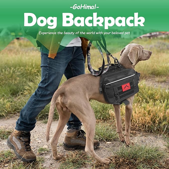 Dog Hiking Backpack for Large & Medium Dogs to Wear, Saddle Bag for Trave and Camping, Adjustable Dog Backpack Hound with 4 Side Pockets