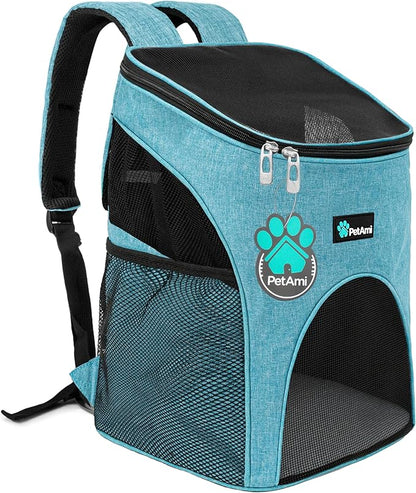 PetAmi Small Dogs and Cat Backpack Carrier, Airline Approved Pet Backpack Carrier, Ventilated, Safety Strap, Buckle Support Designed for Hiking Travel Camping Outdoor, Max 18 lbs (Sea Blue)