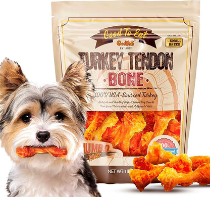 Gootoe Turkey Tendon Dog Treats – 100% USA-Sourced, Natural Snack, Premium Training Chews, Hypoallergenic, Reseal Value Bags, Size for Small Dogs, Bone (S) Jumbo Pack, 1 lb (Pack of 1)