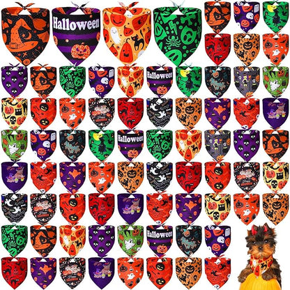100 Pcs Halloween Dog Bandanas Bulk Pumpkin Black