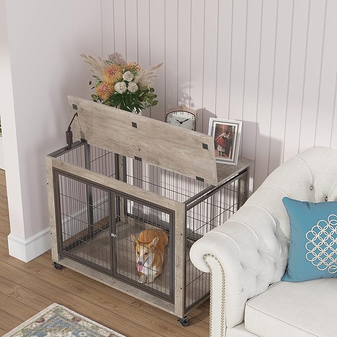 NicBex Dog Crate Furniture Dog Cage with Doors and Lift Top