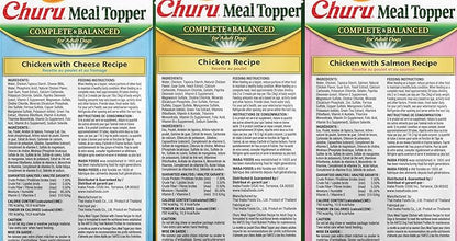 INABA Churu Meal Topper for Dogs, Complete & Balanced, Creamy, Lickable Purée Dog Food Topper, 0.5 Ounce Tube, 12 Tubes (4 per Pack), 3 Flavor Variety