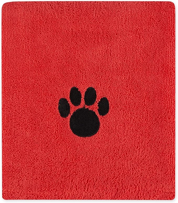 Bone Dry Pet Grooming Towel Collection Absorbent Microfiber X-Large, 41x23.5", Embroidered Red