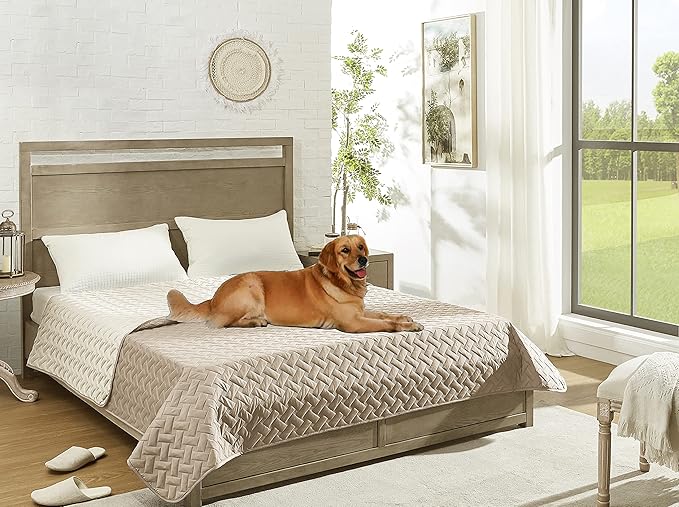 gogobunny 100% Double Sided Waterproof Dog Blanket Soft Pet Bed Cover Reversible Protect Furniture Couch Sofa Car for Puppy Cat Kids (Dark Beige/Light Beige 68x82 Inch 1))