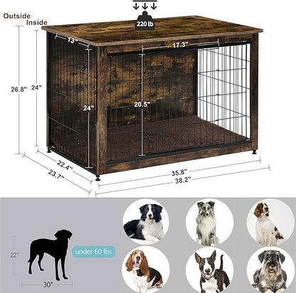 DWANTON Dog Crate Furniture with Cushion 38.5" L,