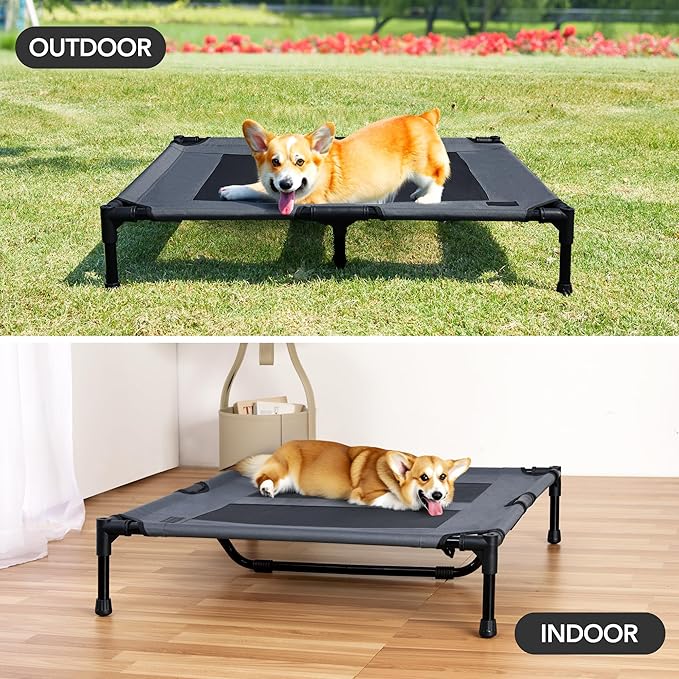 Raised Cooling Dog Bed 36"x30"x7" Grey