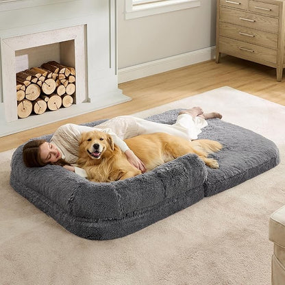 Bedsure Foldable Human Dog Bed for People Adults 2 in 1 Calming