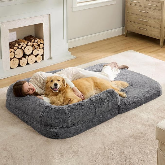 Bedsure Foldable Human Dog Bed for People Adults 2 in 1 Calming