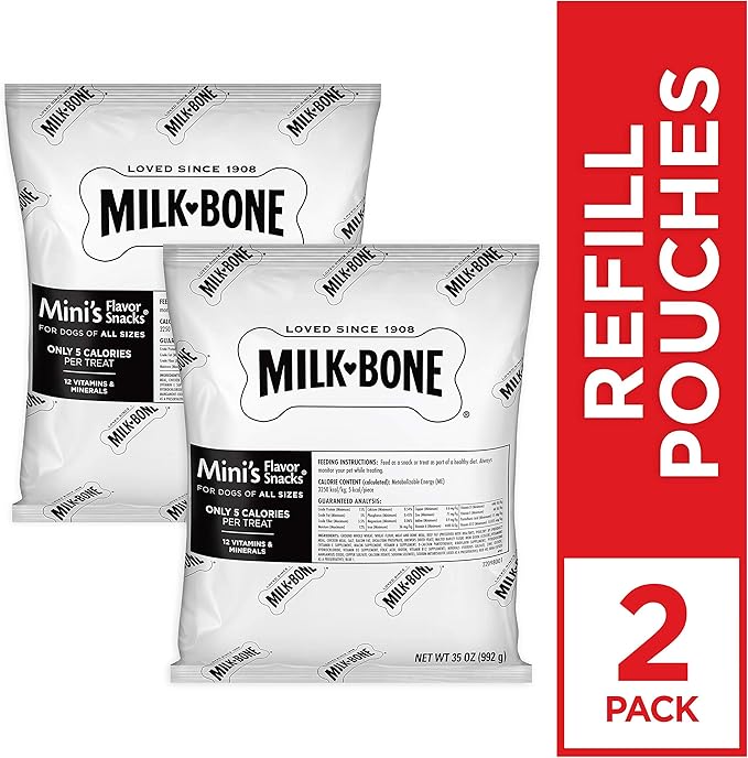 Milk-Bone Mini's Flavor Snacks Dog Treats Bundle: 36 Ounce Canister + 2 Refill Packs