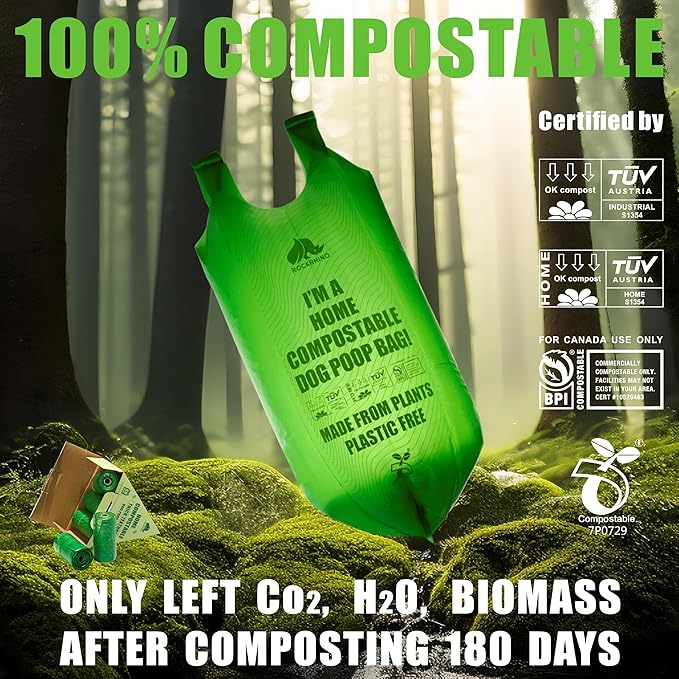 100% Home Compostable Dog Poop Bags With Handles 33% Thicker 8x Protection 60 Bags)