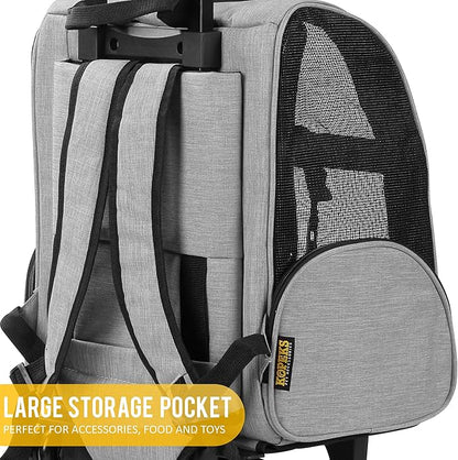 KOPEKS Deluxe Backpack Pet Travel Carrier with Double Wheels - Heather Gray - Approved by Most Airlines