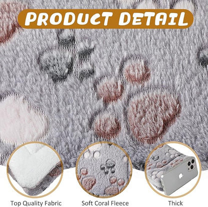 4 Pack Ultra Soft Dog Cat Bed Mat with Cute Prints Reversible Fleece Dog Crate Kennel Pad Cozy Washable Thickened Hamster Guinea Pig Bed Pet Bed Mat for Small Animals (Light Gray,13 x 19 Inches)