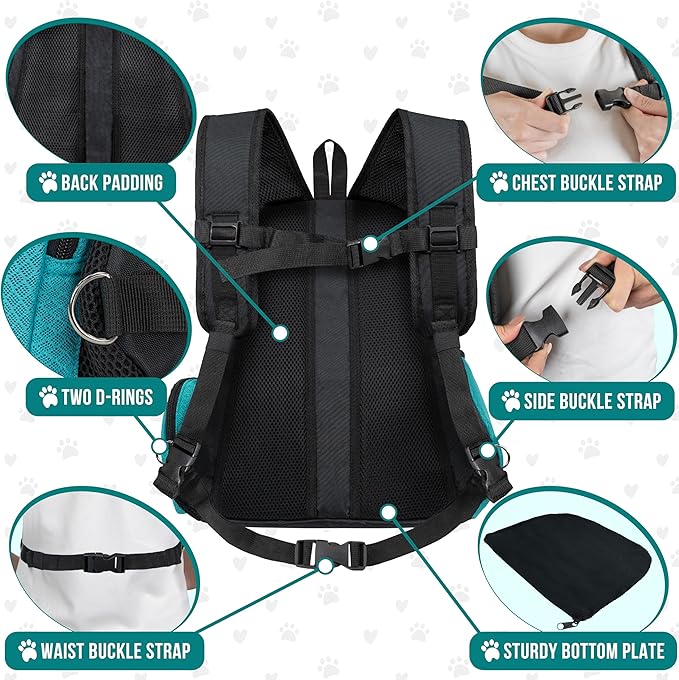 PetAmi Dog Front Carrier Backpack, Extra Ventilated Adjustable Pet Cat Chest Carrier Backpack, Small Dog Carrier for Hiking Camping Travel, Medium Dog Puppy Large Cat Carrying Bag, Max 10 lb, Sea Blue