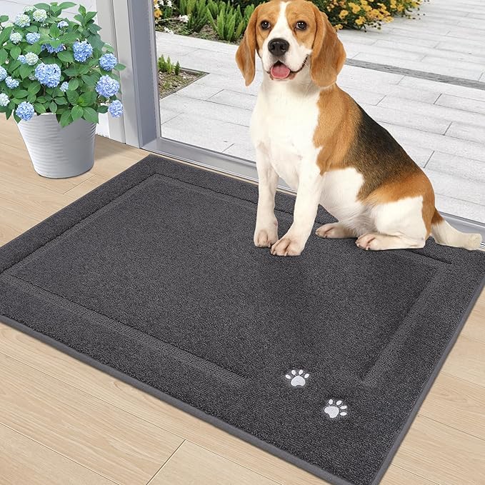 BEQHAUSE Dog Door Mat for Muddy Paws Dirt Trapper Absorbent Mud Mat for Dogs Non-Slip Washable Entryway Rug Low-Profile Soft Indoor Door Mats for Muddy Wet Shoes and Paws 20"x32"