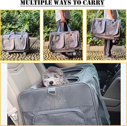 Innovative Cat Carrier for 2 Cats, Rolling Cat Carrier with Wheels, Double Compartment Pet Carrier for Large Cats and Small Dogs, Ideal for Traveling/Hiking/Camping, Windproof Cat Carrier