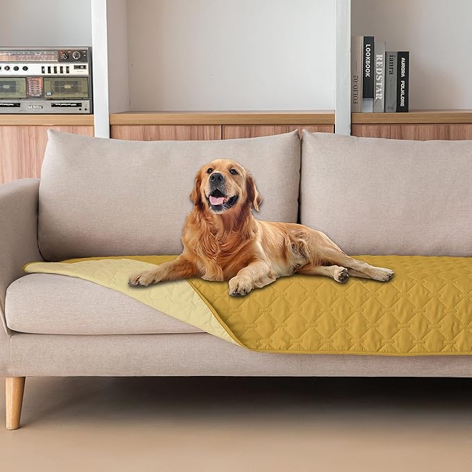 gogobunny 100% Double-Sided Waterproof Dog Bed Cover Pet Blanket Sofa Couch Furniture Protector for Puppy Large Dog Cat, Reversible (30x70 Inch (Pack of 1), Dark Yellow/Light Yellow)