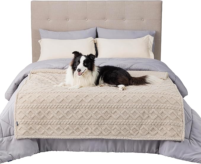 Bedsure Waterproof Dog Blankets for Large Dogs 50"x60", Cream