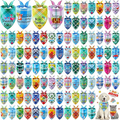Sweetude 100 Pcs Summer Plaid Dog Bandana Bulk