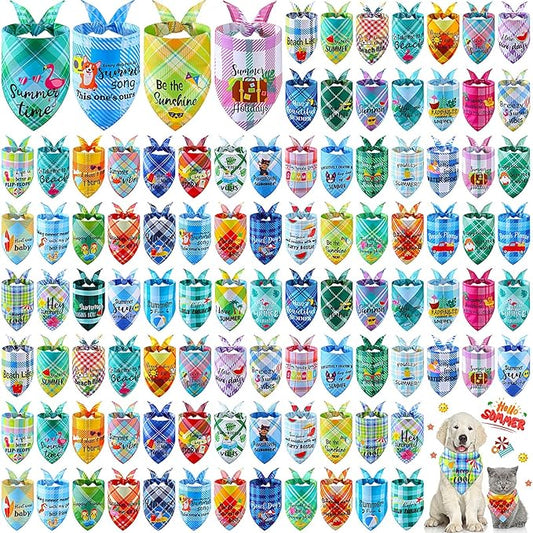 Sweetude 100 Pcs Summer Plaid Dog Bandana Bulk