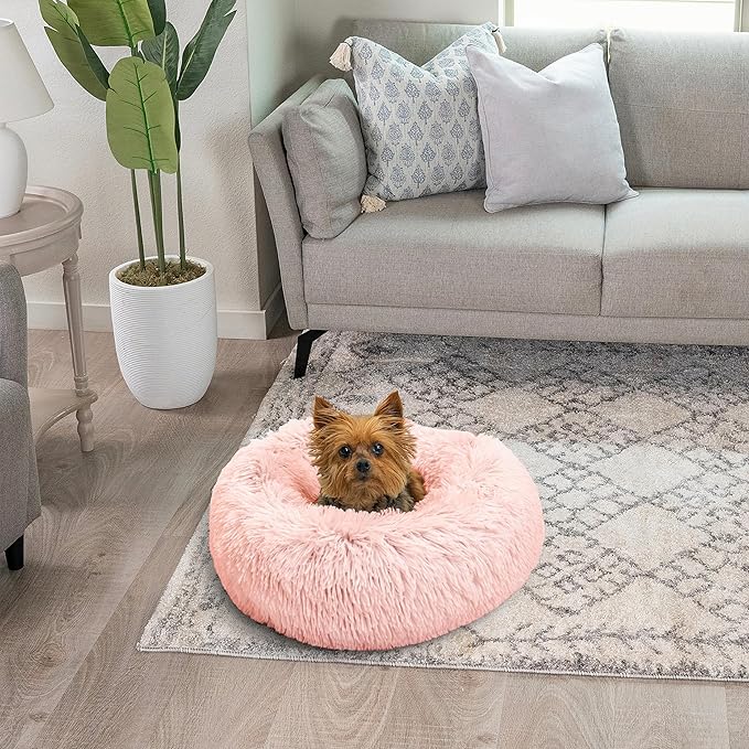 Best Friends by Sheri The Original Calming Donut Cat and Dog Bed in Shag Fur Candy Pink 18"