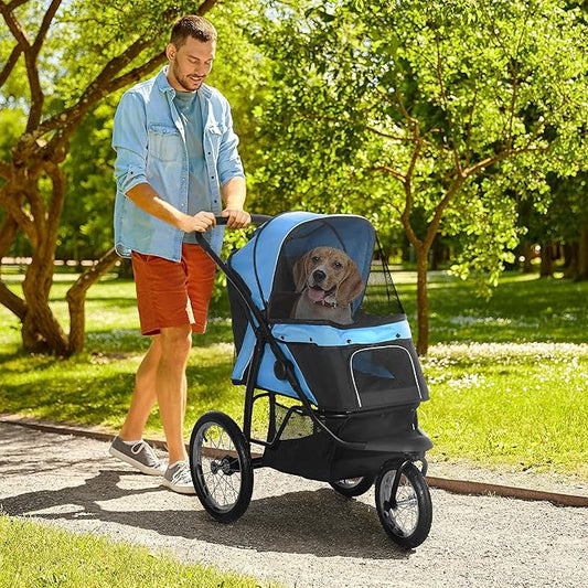 NicBex Dog Stroller with 3 Big Wheels Foldable Cat Stroller with Adjustable Canopy