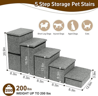 HOMBYS Foldable Dog Stairs for High Bed 21" H 5 Steps
