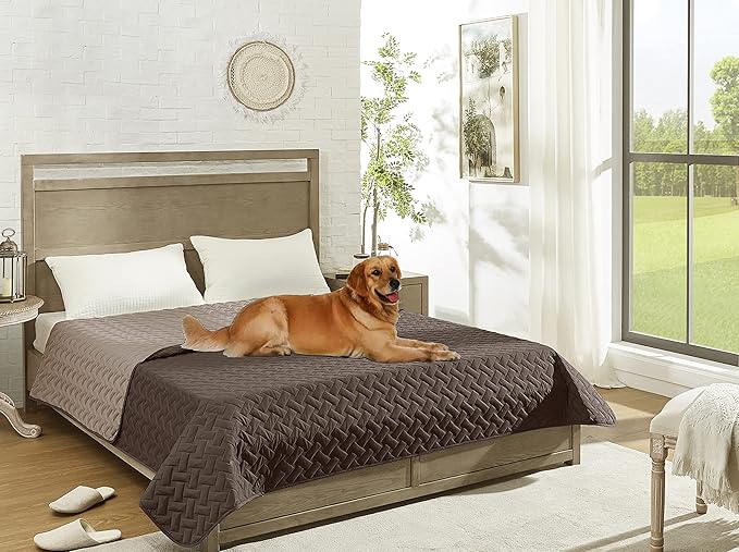 gogobunny 100% Double Sided Waterproof Dog Blanket Soft Pet Bed Cover Reversible Protect Furniture Couch Sofa Car for Puppy Cat Kids (Dark Chocolate/Light Chocolate 82x102 Inch 1))