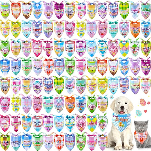 Sweetude 100 Pcs Easter Plaid Dog Bandanas Bulk